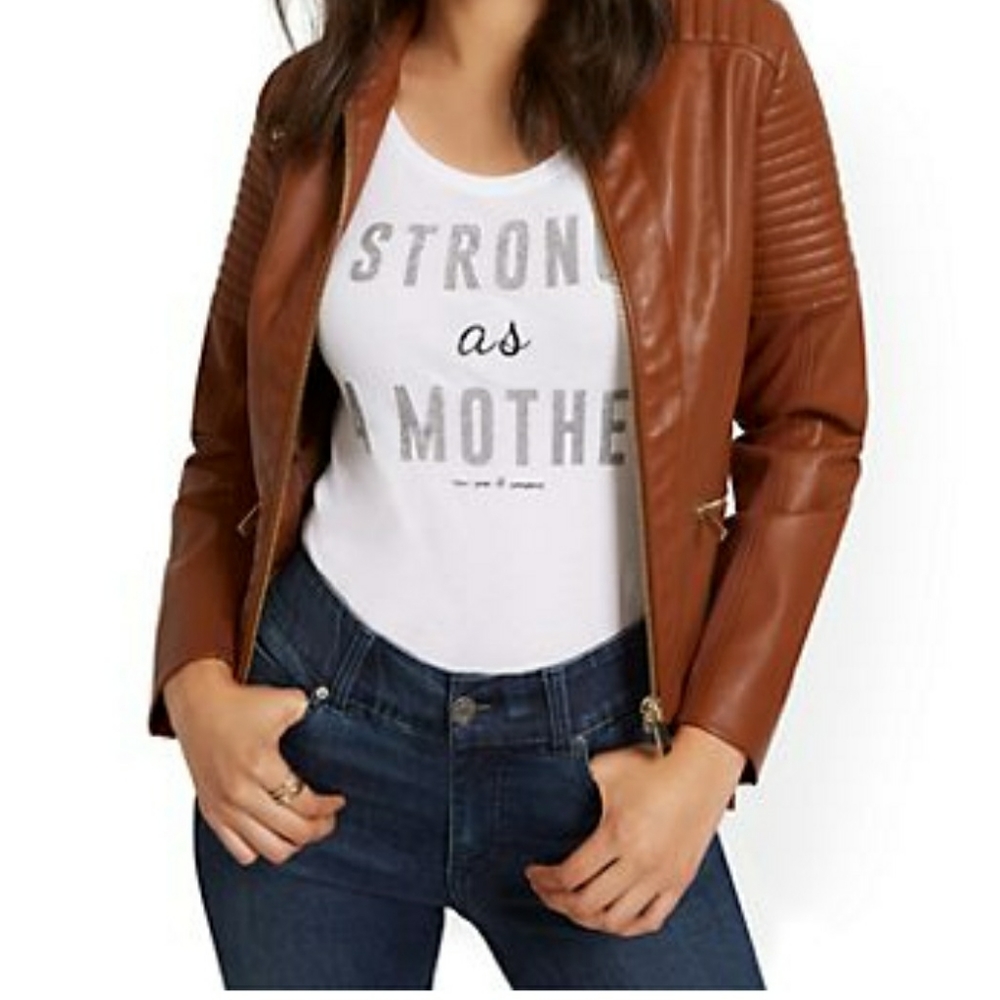 Brown Faux Leather Moto Jacket